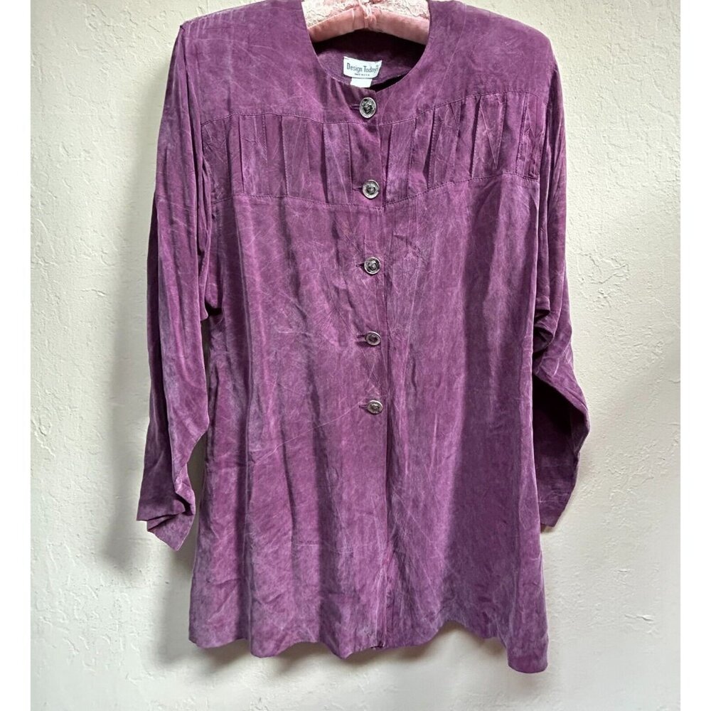 Design Todays by Song & Sung Womens Purple Button Front Rayon Silk Tunic Top USA